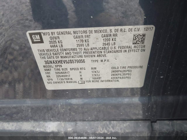 Chevrolet EQUINOX LS 2018 3GNAXHEV9JS579056 Image 9