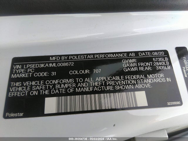 LPSED3KA1ML008672 Polestar 2 Launch Edition