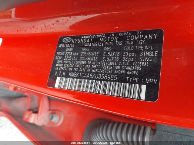 KM8K1CAA8KU358985 Hyundai Kona Se