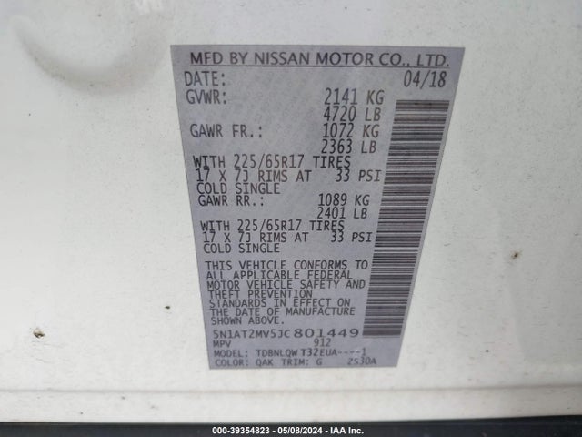 Nissan ROGUE SV 2018 5N1AT2MV5JC801449 Image 9