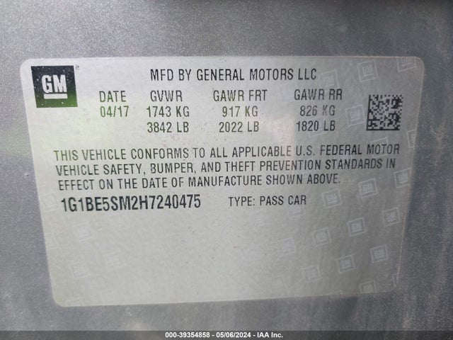 Chevrolet Cruze Lt Auto 2017 1G1BE5SM2H7240475 Image 9