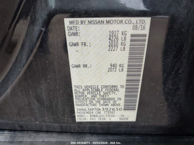 1N4AL3AP7GN392650 Nissan Altima 2.5 S