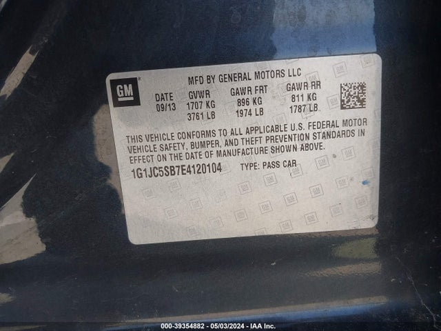 Chevrolet Sonic Lt Auto 2014 1G1JC5SB7E4120104 Image 9