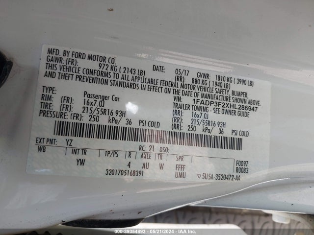 Ford FOCUS SE 2017 1FADP3F2XHL286947 Image 9