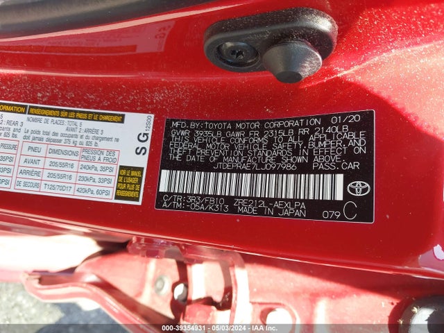 Toyota COROLLA LE 2020 JTDEPRAE7LJ097986 Image 9