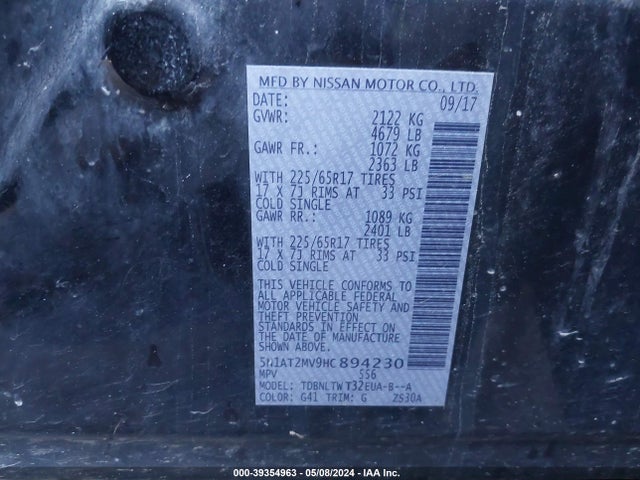Nissan ROGUE SV 2017 5N1AT2MV9HC894230 Image 9
