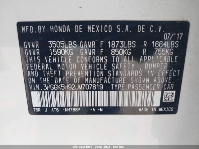 3HGGK5H92JM707819 Honda Fit Ex-l