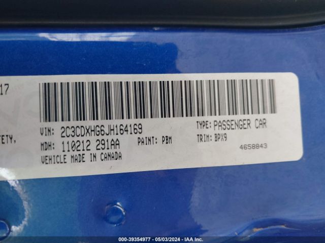 2C3CDXHG6JH164169 Dodge Charger Sxt Plus Rwd