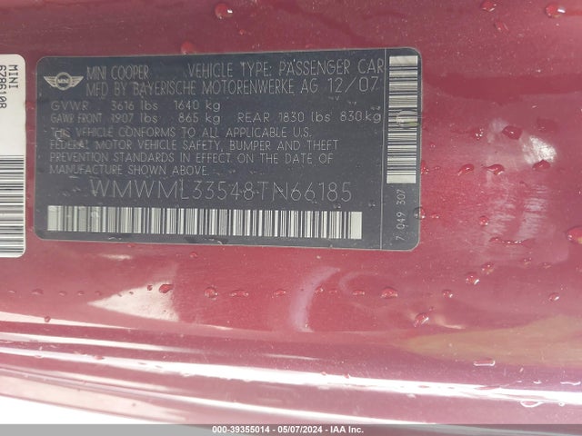 2008 MINI COOPER CLUBMAN WMWML33548TN66185 Photo 8