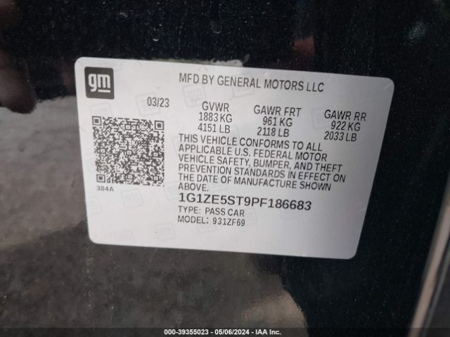 1G1ZE5ST9PF186683 Chevrolet Malibu Fwd 2lt