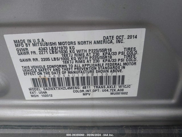 4A4AR4AU1FE013671 Mitsubishi Outlander Sport Se