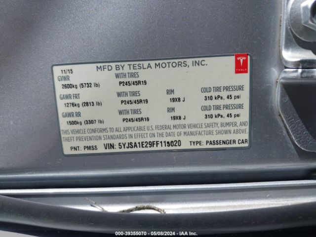 5YJSA1E29FF115020 Tesla Model S 70d/85d/p85d