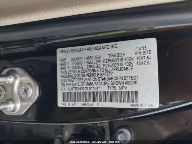 5J8TB3H32GL011647 Acura Rdx Acurawatch Plus Pkg