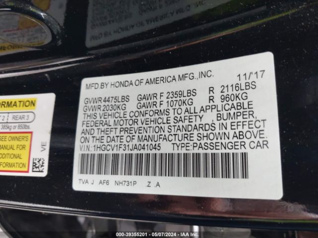 1HGCV1F31JA041045 Honda Accord Sport