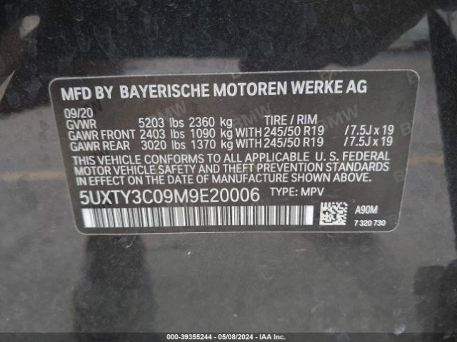 5UXTY3C09M9E20006 BMW X3 Sdrive30i