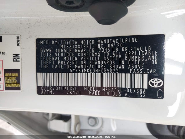 Toyota COROLLA SE 2021 5YFS4MCE9MP065873 Image 9