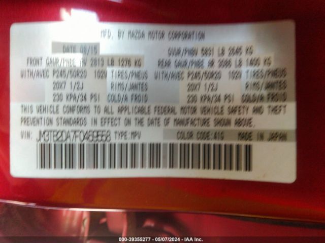 JM3TB2DA7F0469558 Mazda Cx-9 Grand Touring
