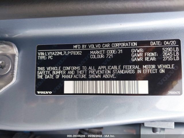 LVYA22ML7LP178362 Volvo S90 T6 Inscription