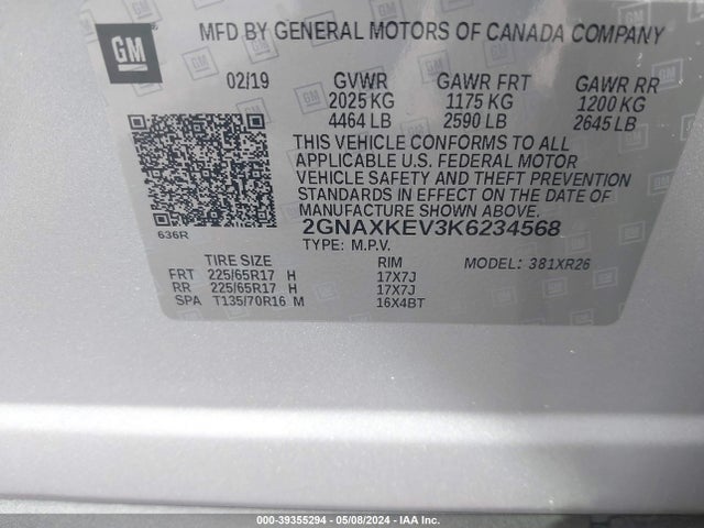 Chevrolet EQUINOX LT 2019 2GNAXKEV3K6234568 Image 9