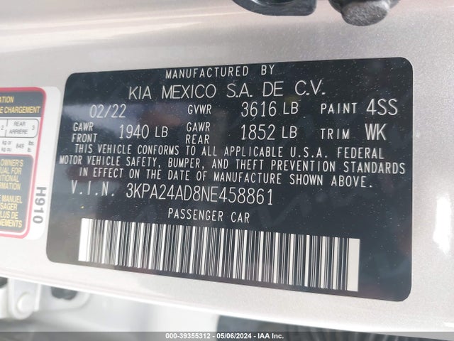 KIA RIO LX 2022 3KPA24AD8NE458861 Image 9