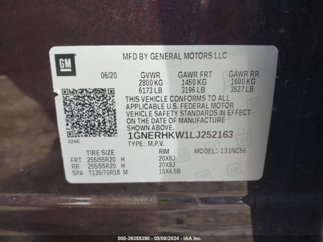 1GNERHKW1LJ252163 Chevrolet Traverse Fwd Lt Leather