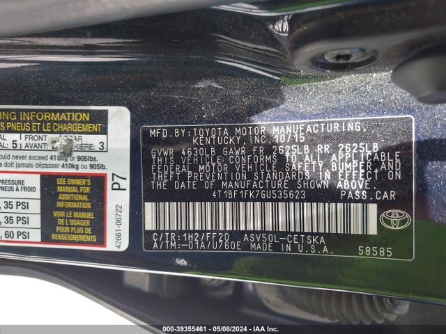 Toyota CAMRY SE 2016 4T1BF1FK7GU535623 Image 9