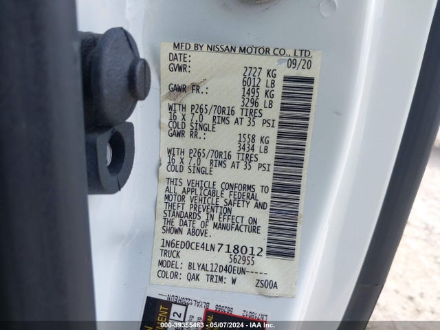 Nissan Frontier King Cab S 4x2 2020 1N6ED0CE4LN718012 Image 9