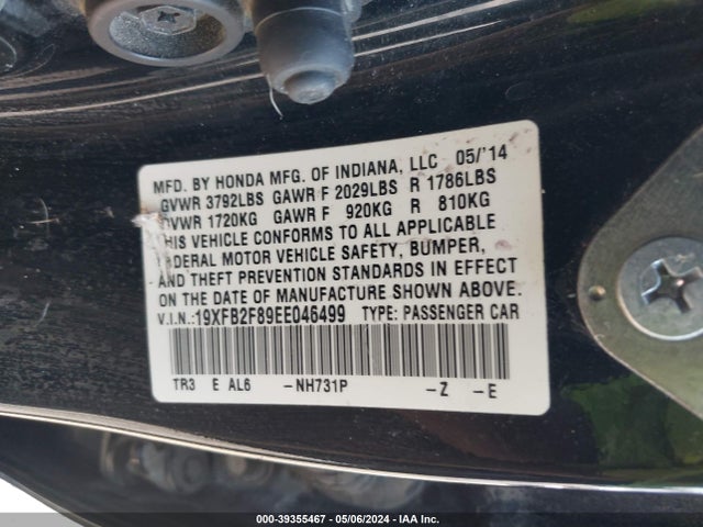 Honda CIVIC EX 2014 19XFB2F89EE046499 Image 9