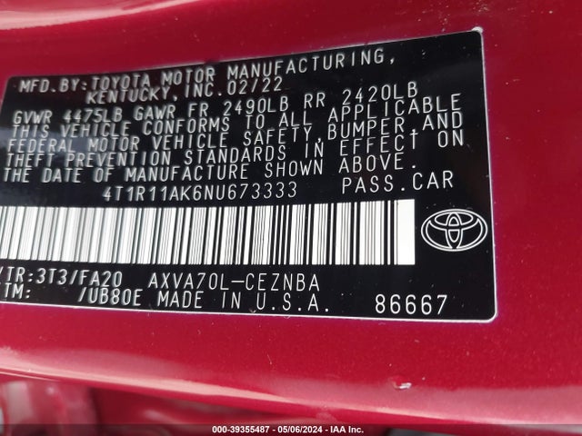 Toyota CAMRY LE 2022 4T1R11AK6NU673333 Image 9