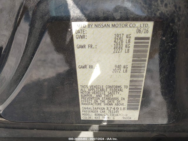 Nissan Altima 2.5 S 2016 1N4AL3APXGN374918 Image 9