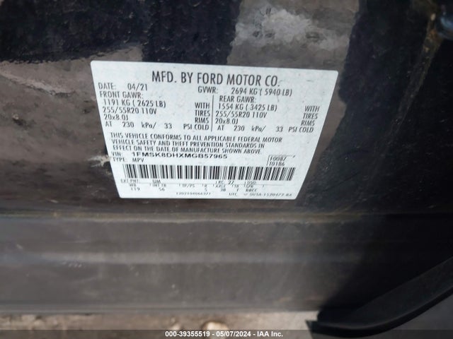 Ford EXPLORER XLT 2021 1FMSK8DHXMGB57965 Image 9