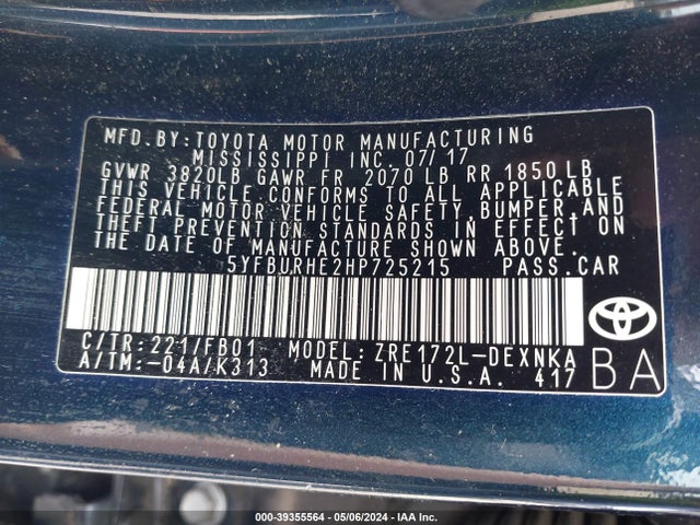 Toyota COROLLA LE 2017 5YFBURHE2HP725215 Image 9