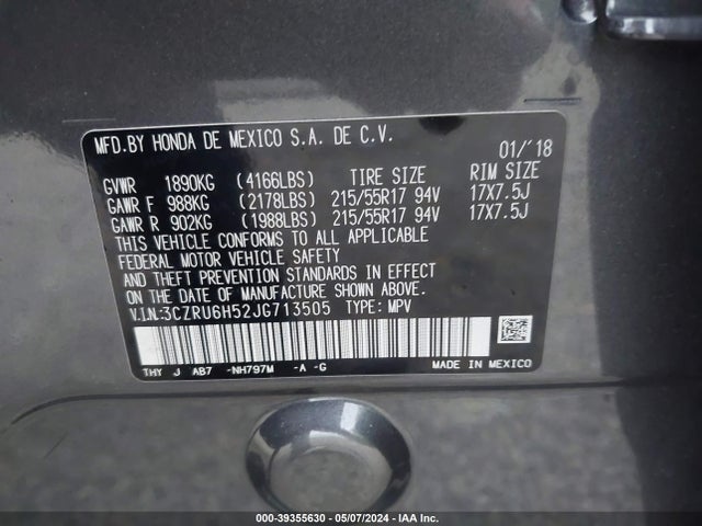 Honda HR-V EX 2018 3CZRU6H52JG713505 Image 9
