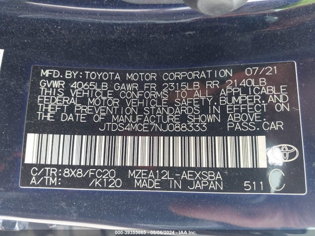 Toyota COROLLA SE 2022 JTDS4MCE7NJ088333 Image 9