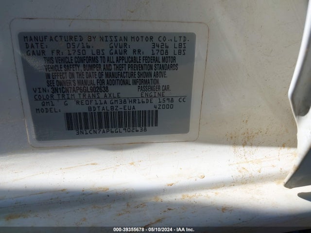 Nissan Versa 1.6 Sv 2016 3N1CN7AP6GL902638 Image 9
