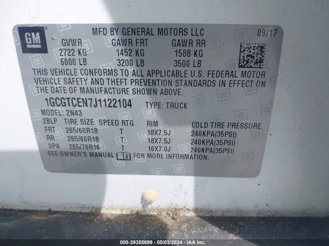 Chevrolet Colorado Lt 2018 1GCGTCEN7J1122104 Image 9