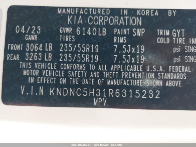 KNDNC5H31R6315232 KIA Carnival Mpv Ex