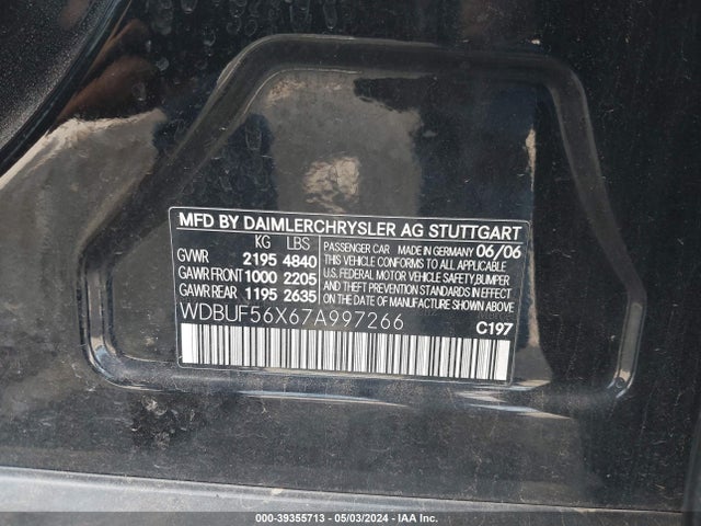 Aukcja sprzedaży 2007 Mercedes-benz E 350, vin: WDBUF56X67A997266, numer aukcji: 39355713