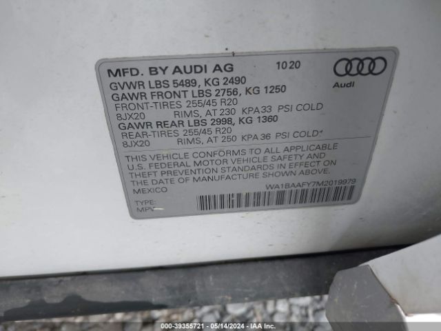 WA1BAAFY7M2019979 Audi Q5 Premium Plus 45 Tfsi Quattro S Tronic