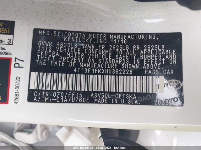 Toyota CAMRY SE 2017 4T1BF1FKXHU362228 Image 9