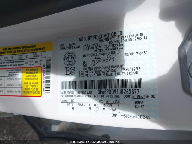 Ford Fusion Titanium 2018 3FA6P0D91JR263877 Image 9