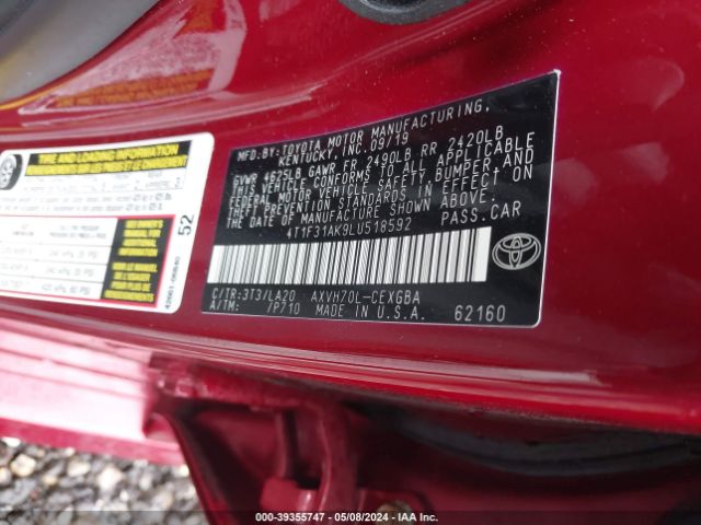 4T1F31AK9LU518592 Toyota Camry Xle Hybrid