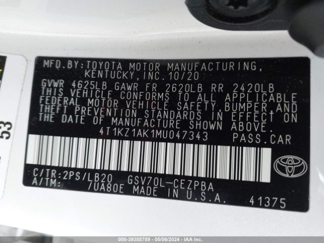 4T1KZ1AK1MU047343 Toyota Camry Xse V6