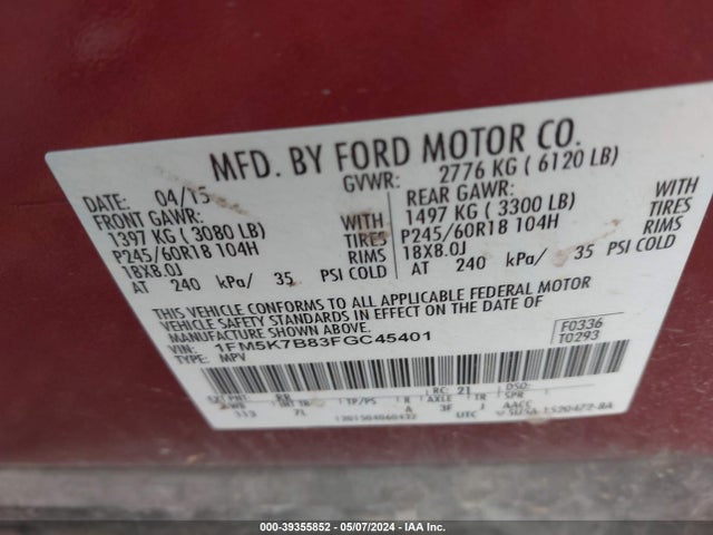 Ford Explorer 2015 1FM5K7B83FGC45401 Image 9
