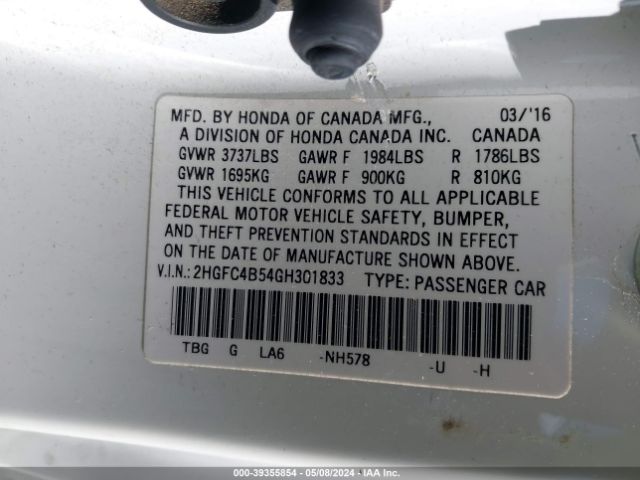 2HGFC4B54GH301833 Honda Civic Lx