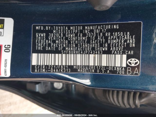 5YFBURHE4JP743463 Toyota Corolla L/le/se/xle/xse