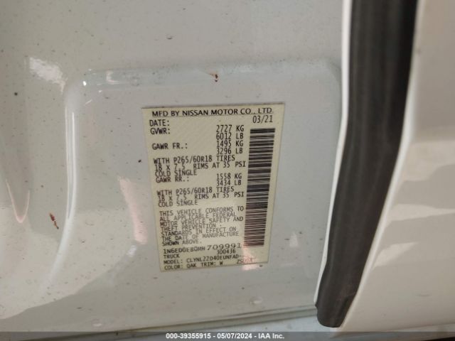 1N6ED0EB0MN709991 Nissan Frontier Sv 4x4