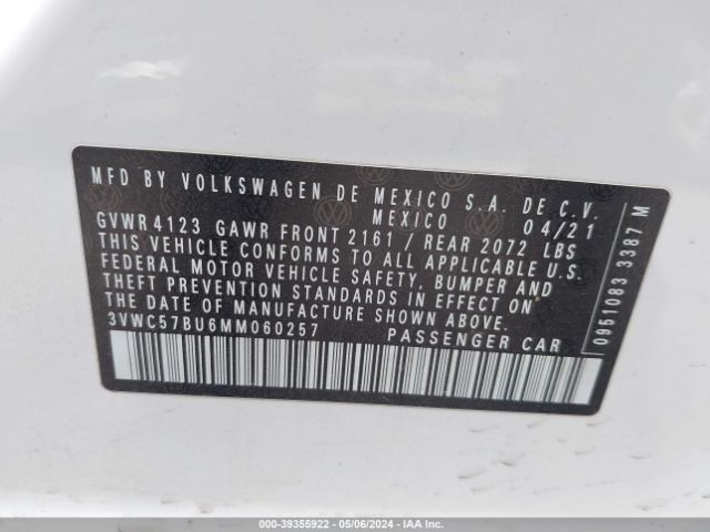 3VWC57BU6MM060257 Volkswagen Jetta 1.4t R-line/1.4t S/1.4t Se