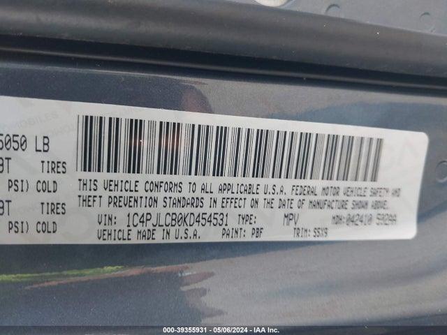 1C4PJLCB0KD454531 Jeep Cherokee Latitude Fwd