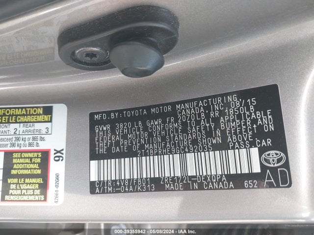 Toyota Corolla Le Eco 2016 2T1BPRHE9GC492035 Image 9